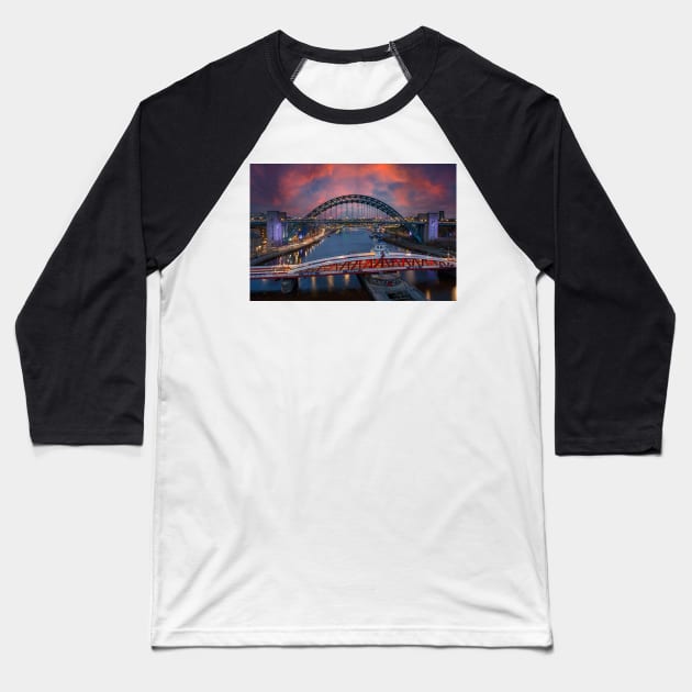 Newcastle Quayside bridges sunset Baseball T-Shirt by tynesidephotos